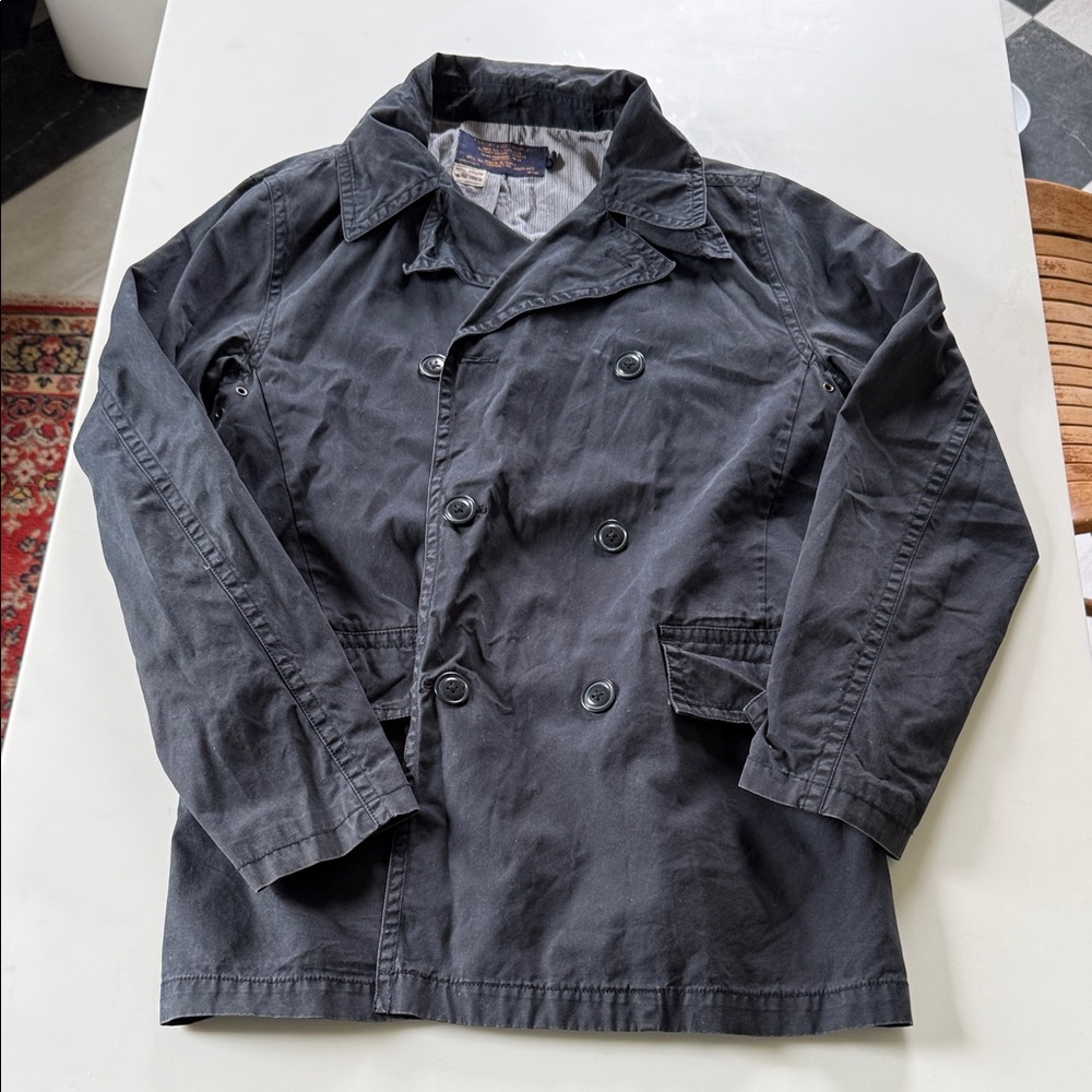 J. Crew Broken in Black Double-Breasted Cotton Pea Coat Mens S